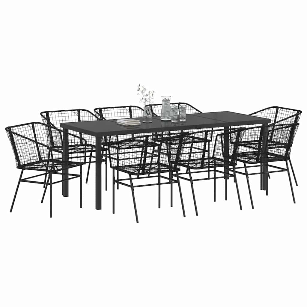Set da Pranzo per Giardino 9 pz Nero polyrattan