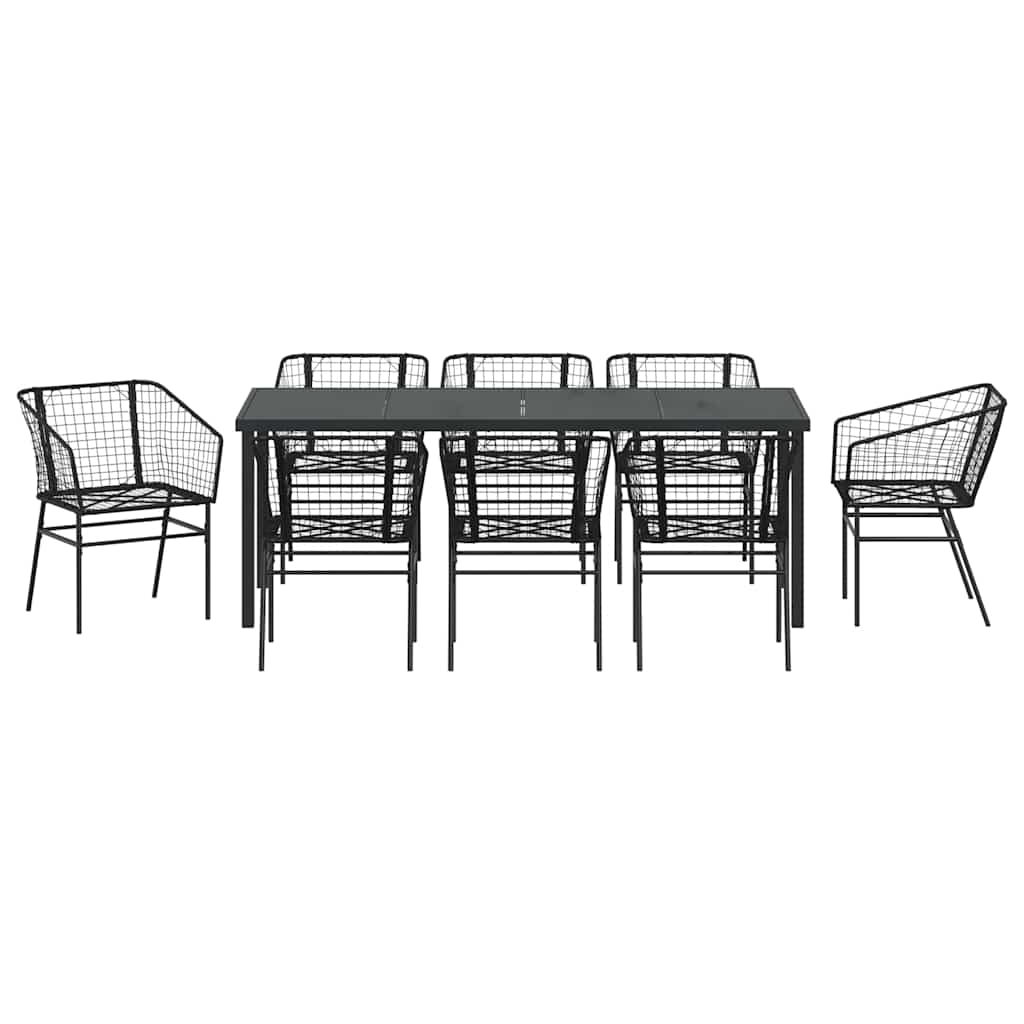 Set da Pranzo per Giardino 9 pz Nero polyrattan