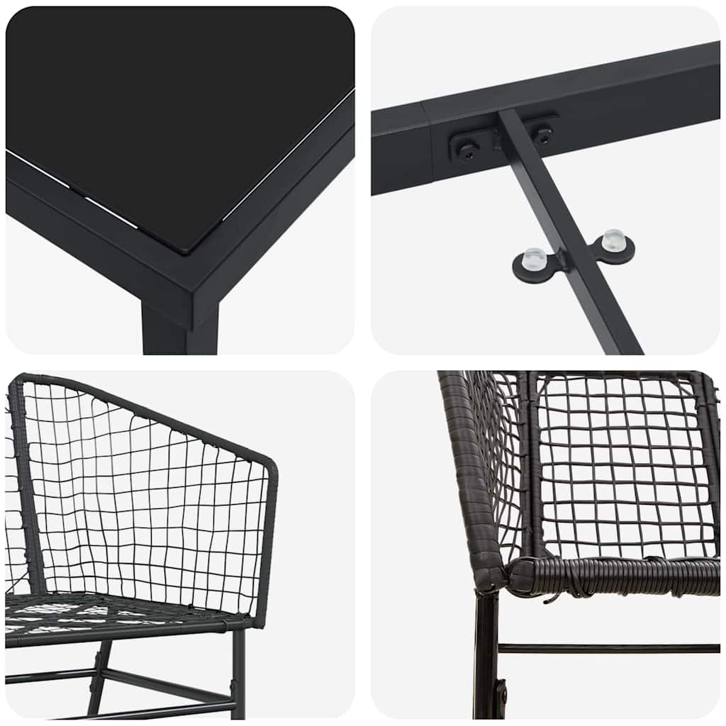 Set da Pranzo per Giardino 9 pz Nero polyrattan