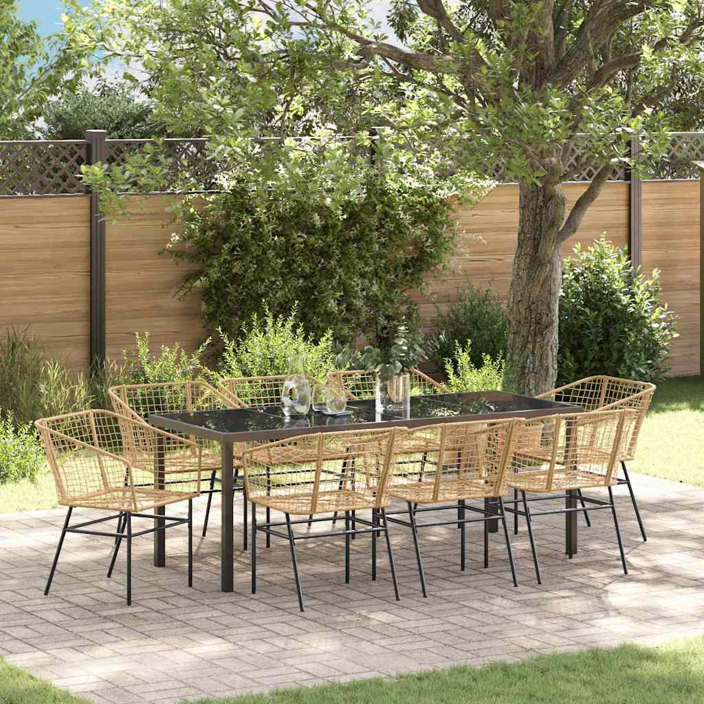 Set da Pranzo per Giardino 9 pz Marrone polyrattan