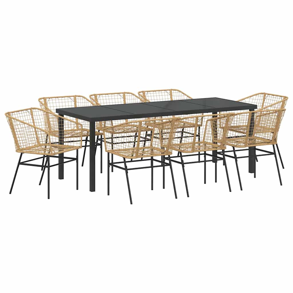 Set da Pranzo per Giardino 9 pz Marrone polyrattan
