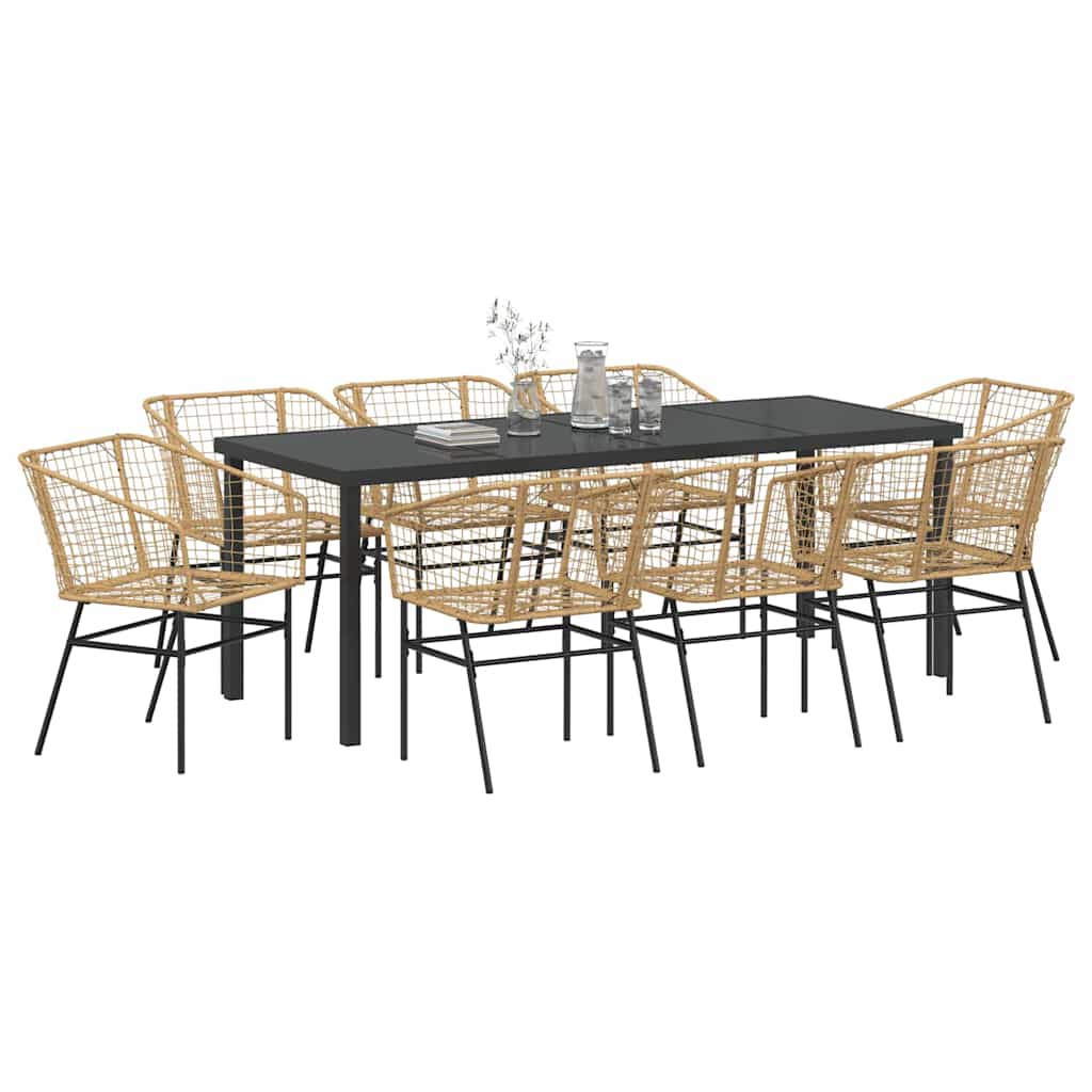 Set da Pranzo per Giardino 9 pz Marrone polyrattan