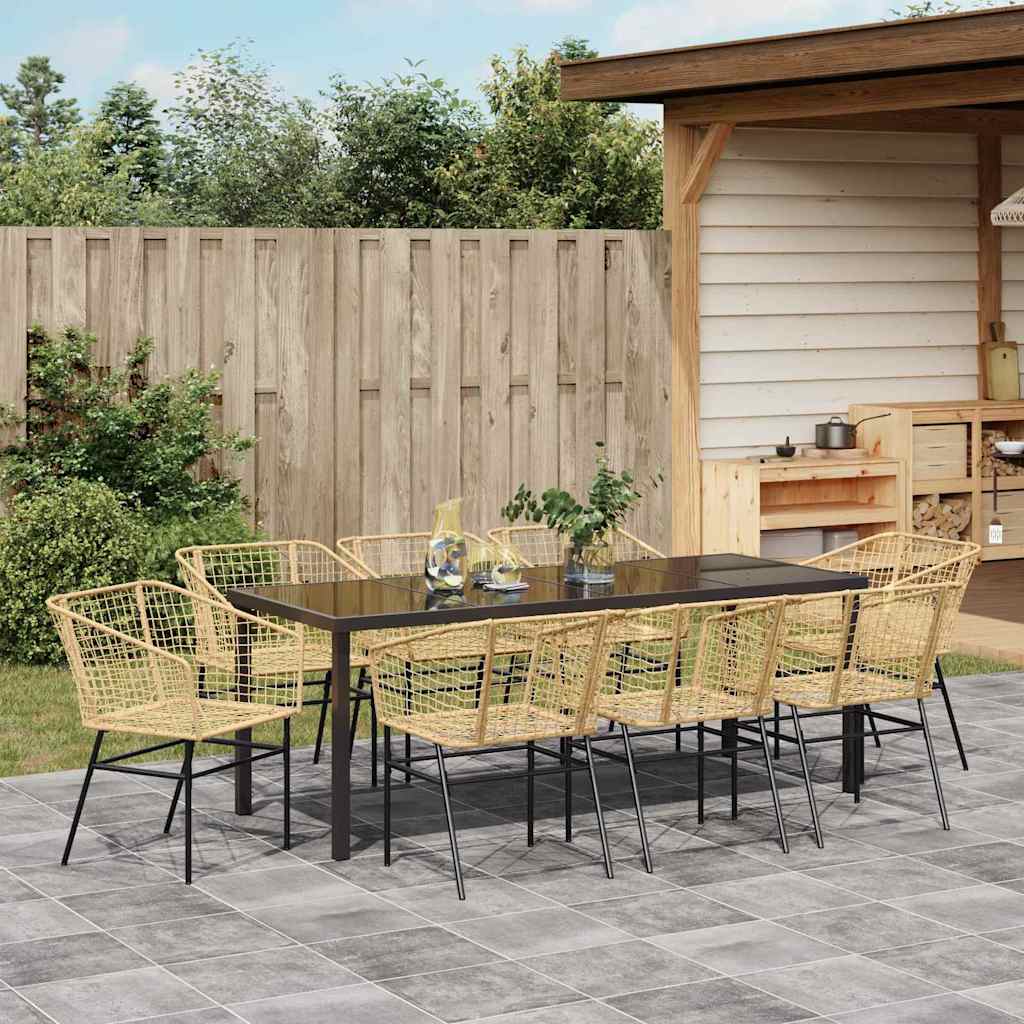 Set da Pranzo per Giardino 9 pz Marrone polyrattan