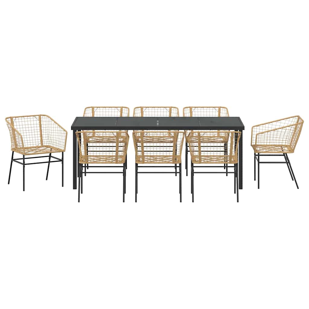 Set da Pranzo per Giardino 9 pz Marrone polyrattan