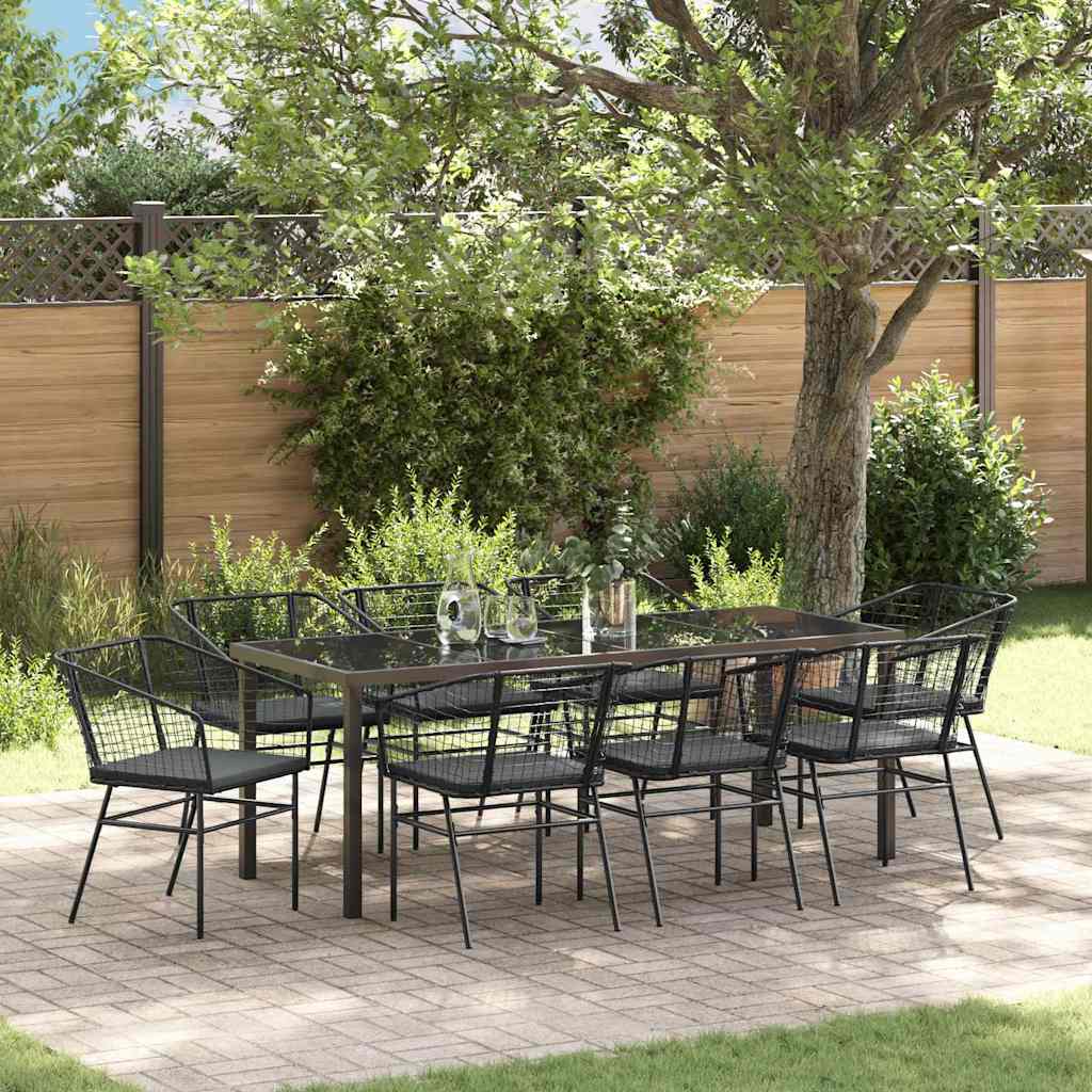 Set da Pranzo per Giardino 9 pz Nero polyrattan
