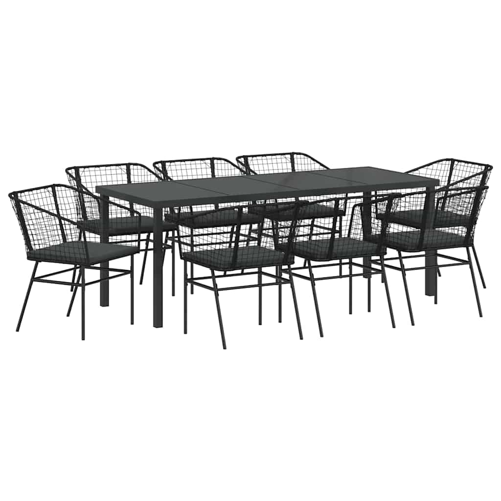 Set da Pranzo per Giardino 9 pz Nero polyrattan