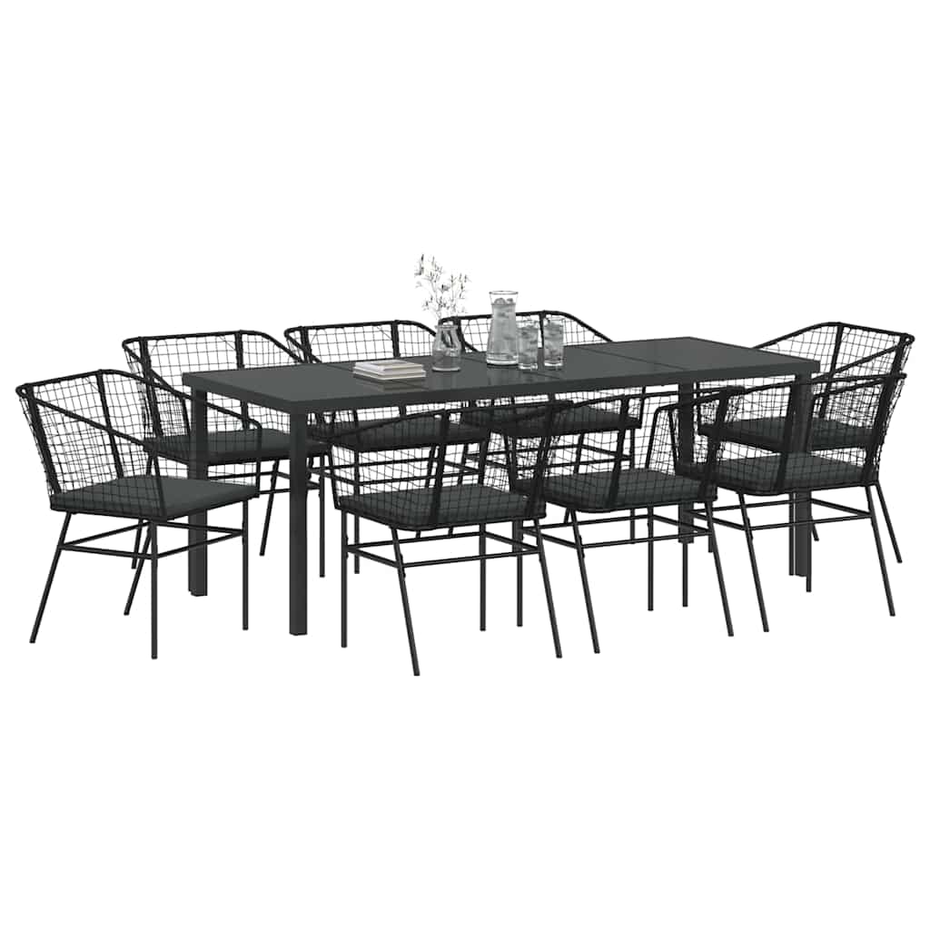Set da Pranzo per Giardino 9 pz Nero polyrattan