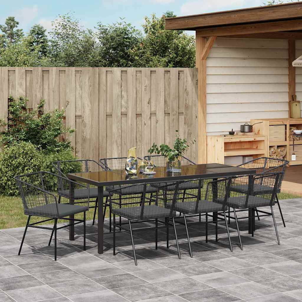 Set da Pranzo per Giardino 9 pz Nero polyrattan