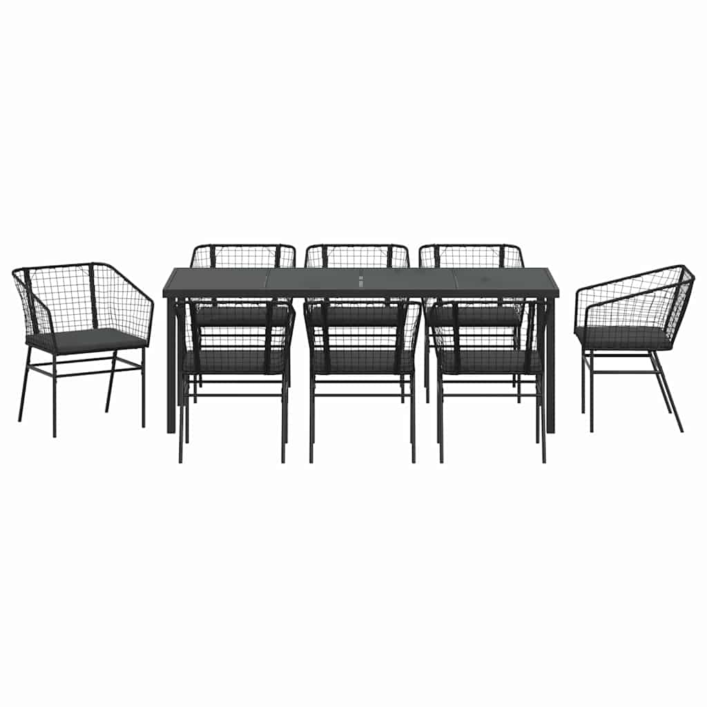 Set da Pranzo per Giardino 9 pz Nero polyrattan