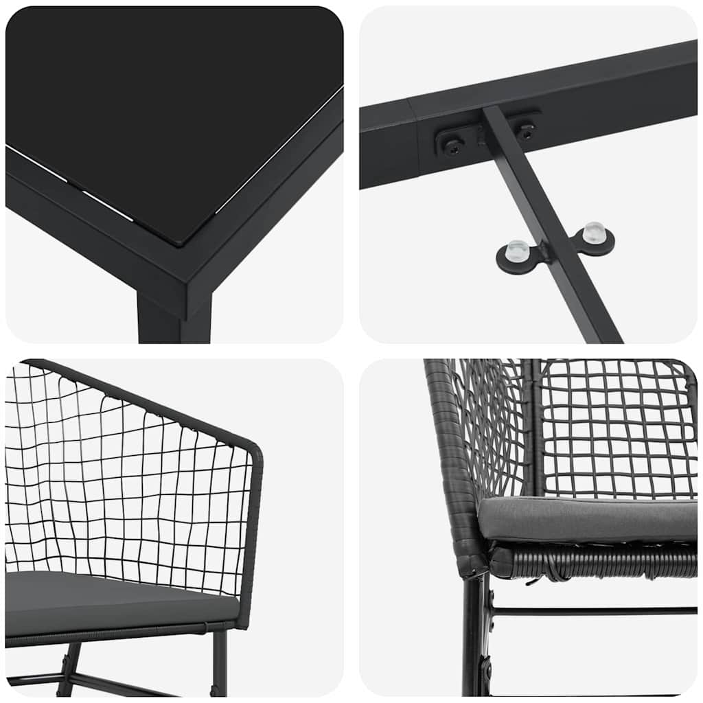 Set da Pranzo per Giardino 9 pz Nero polyrattan
