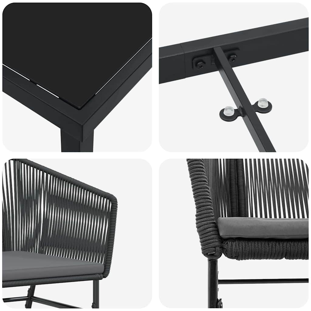 Set da Pranzo per Giardino 5 pz Nero