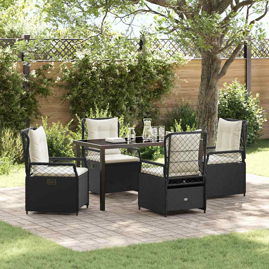 Set da Pranzo per Giardino 5 pz Nero polyrattan