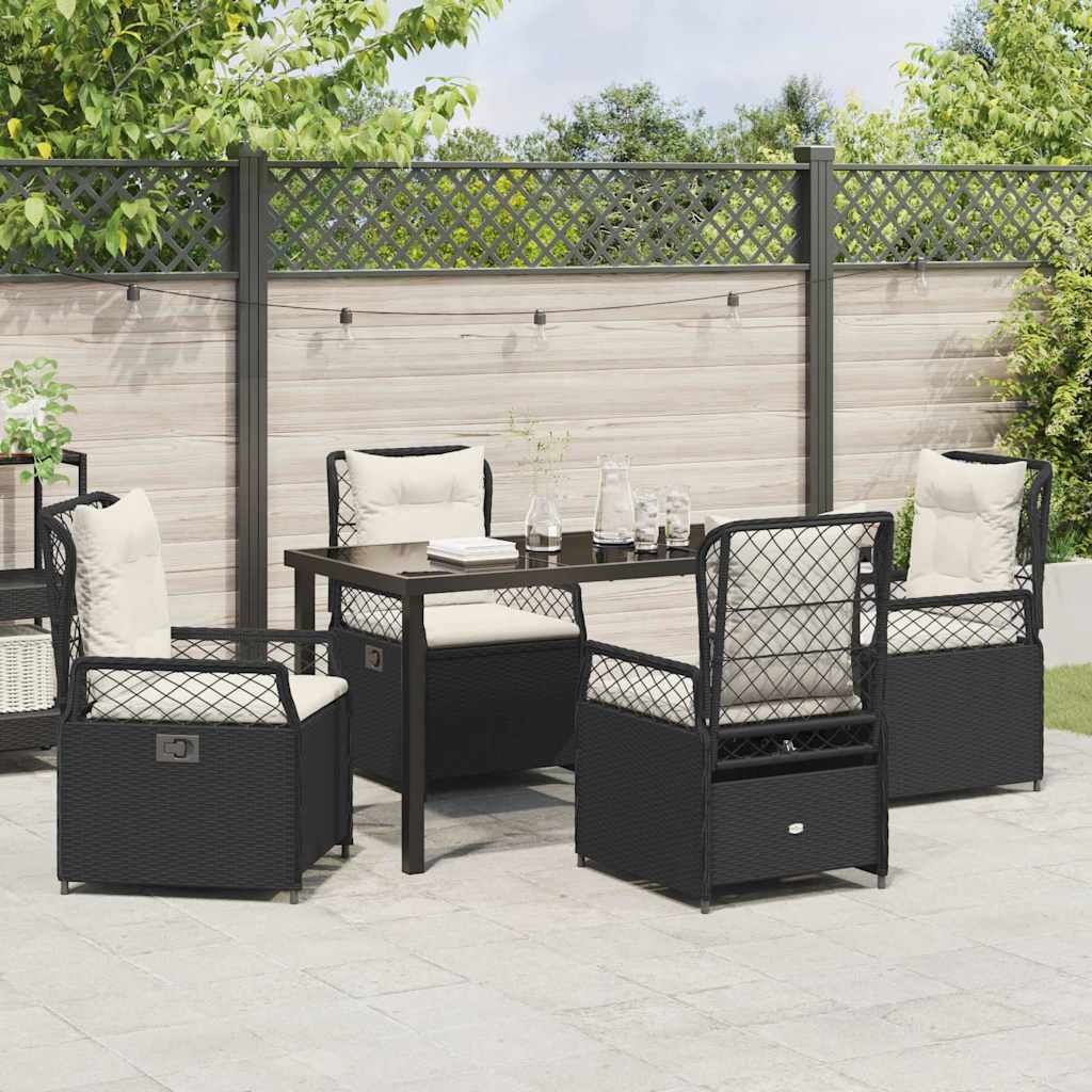 Set da Pranzo per Giardino 5 pz Nero polyrattan