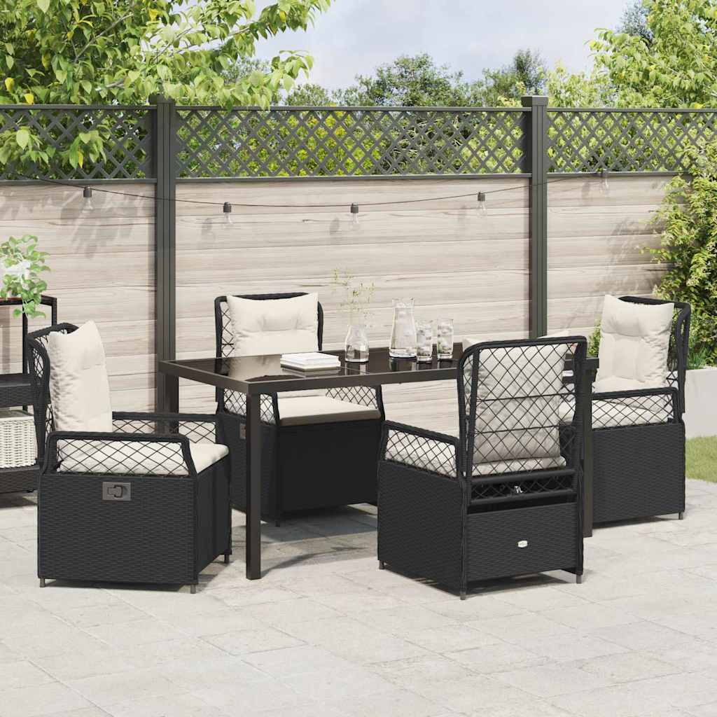 Set da Pranzo per Giardino 5 pz Nero polyrattan
