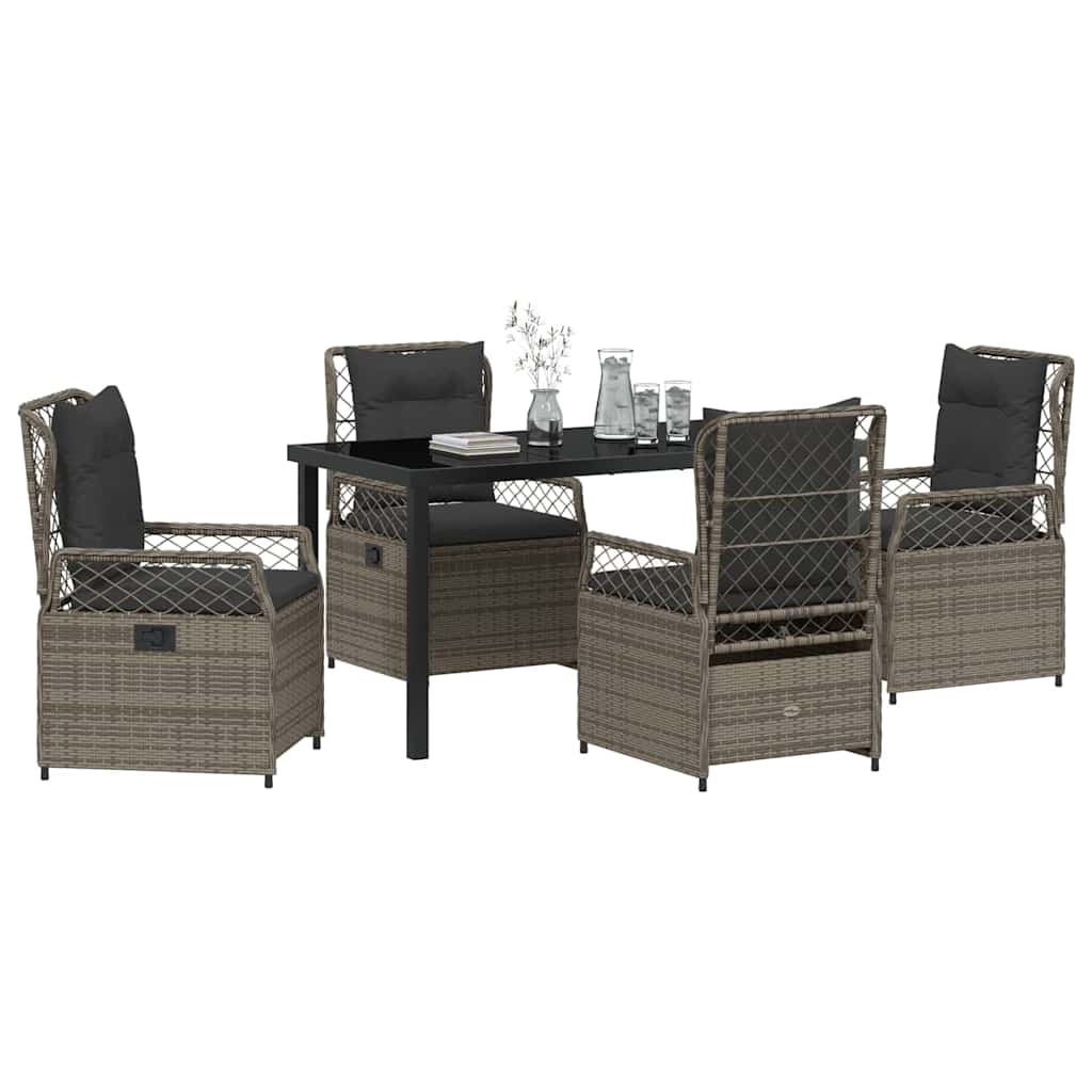 Set da Pranzo per Giardino 5 pz Grigio polyrattan