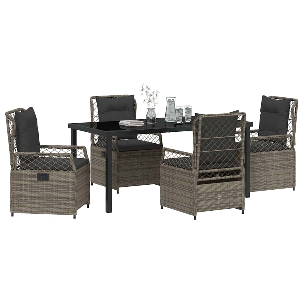 Set da Pranzo per Giardino 5 pz Grigio polyrattan