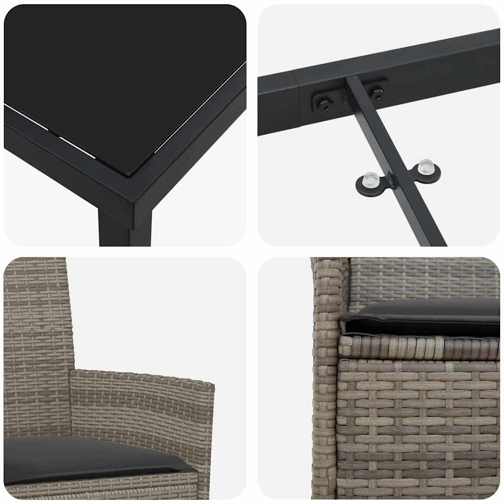 Set da Pranzo per Giardino 5 pz Grigio polyrattan