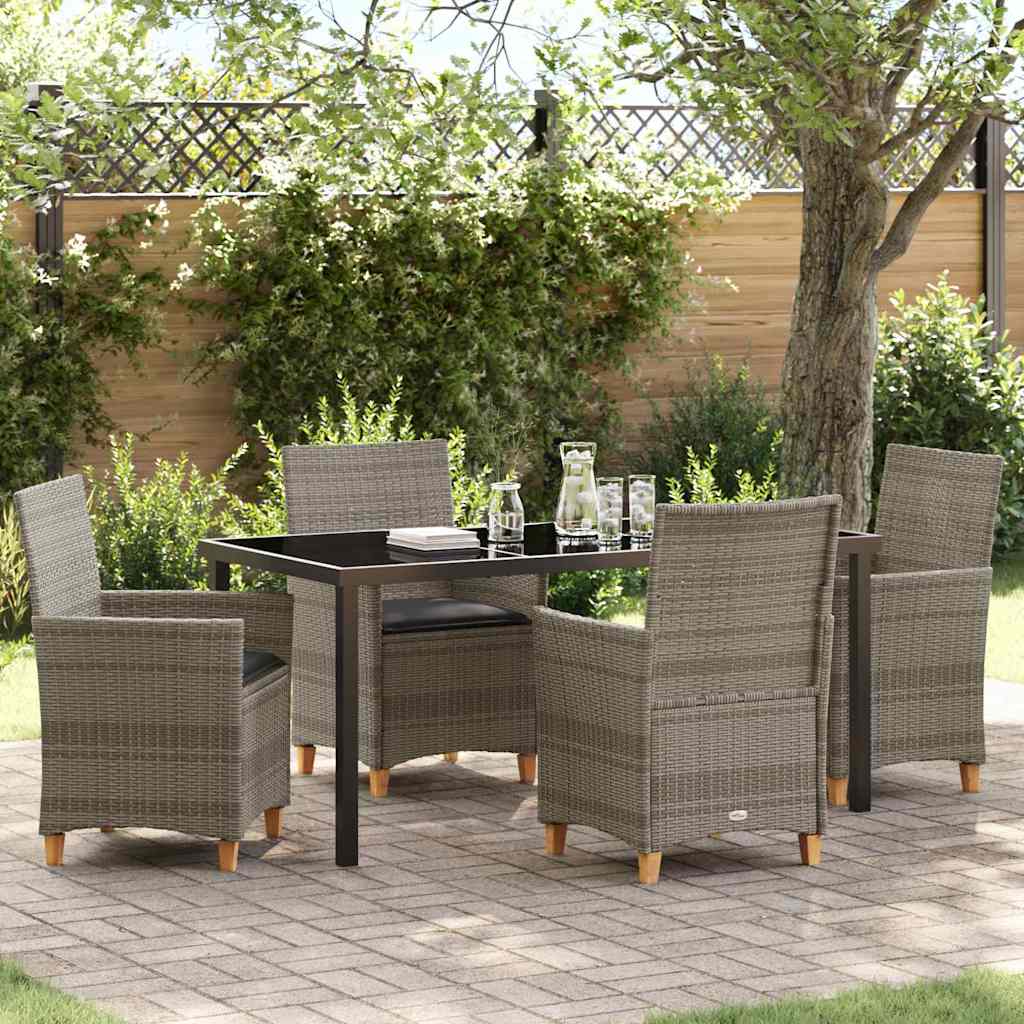 Set da Pranzo per Giardino 5 pz Grigio polyrattan
