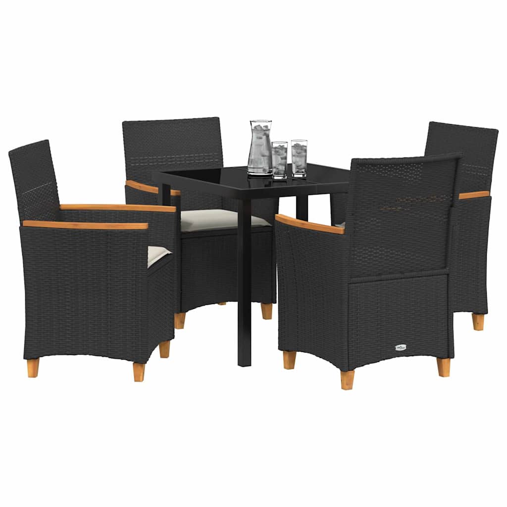 Set da Pranzo per Giardino 5 pz Nero polyrattan