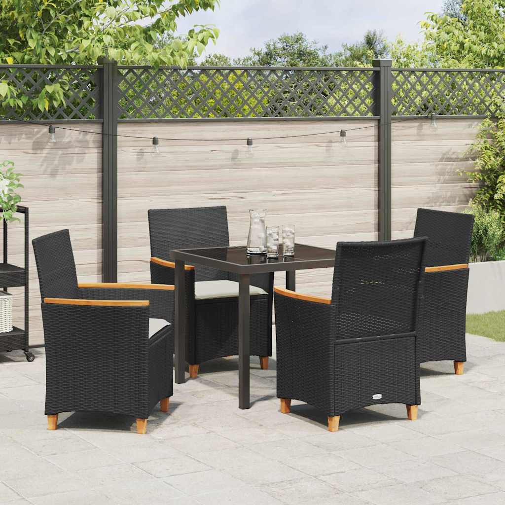Set da Pranzo per Giardino 5 pz Nero polyrattan