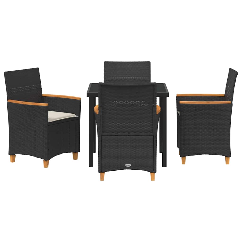 Set da Pranzo per Giardino 5 pz Nero polyrattan