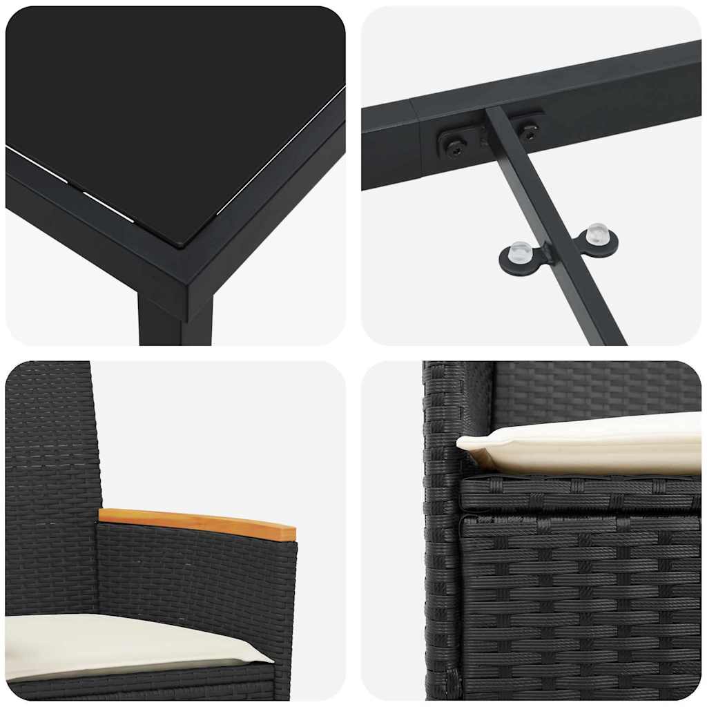 Set da Pranzo per Giardino 5 pz Nero polyrattan