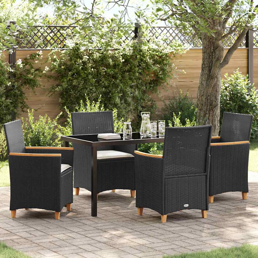 Set da Pranzo per Giardino 5 pz Nero polyrattan