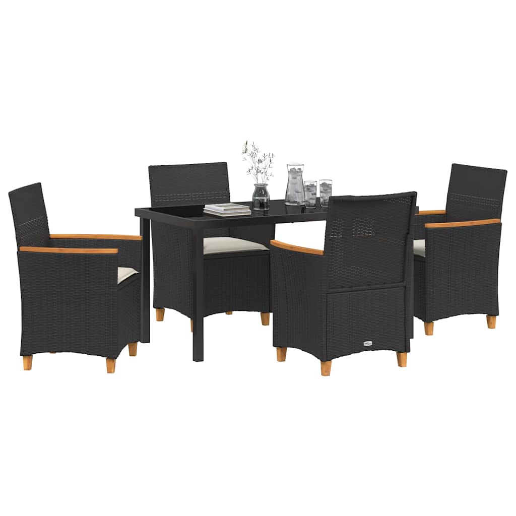 Set da Pranzo per Giardino 5 pz Nero polyrattan