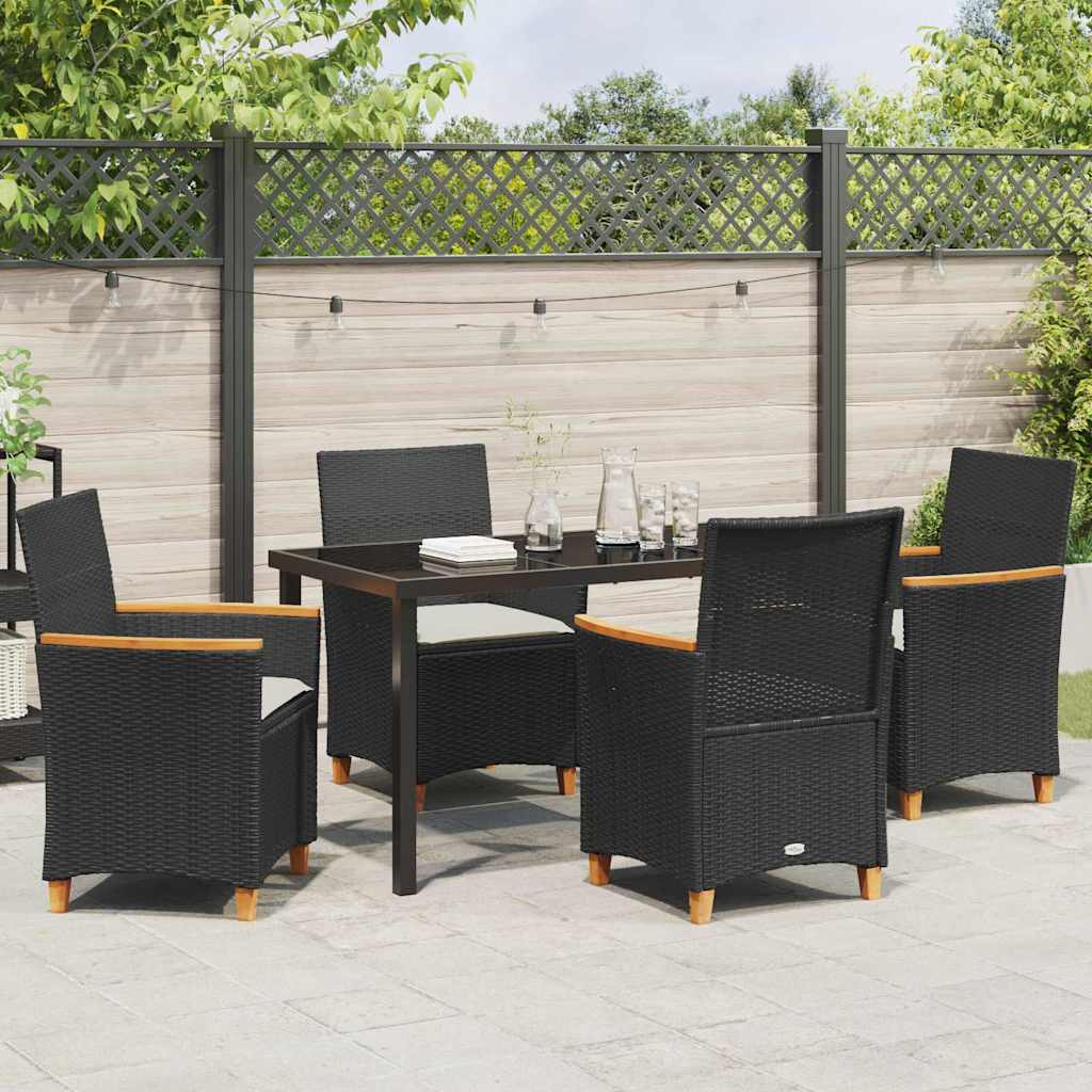 Set da Pranzo per Giardino 5 pz Nero polyrattan