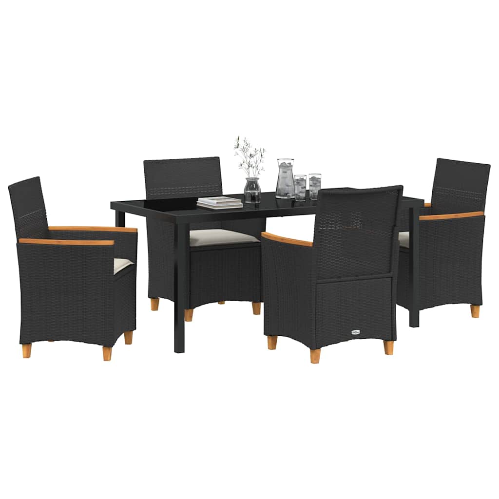 Set da Pranzo per Giardino 5 pz Nero polyrattan
