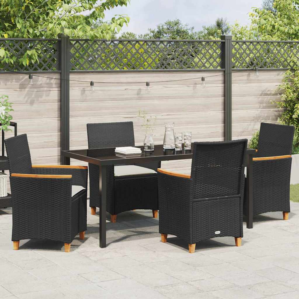 Set da Pranzo per Giardino 5 pz Nero polyrattan