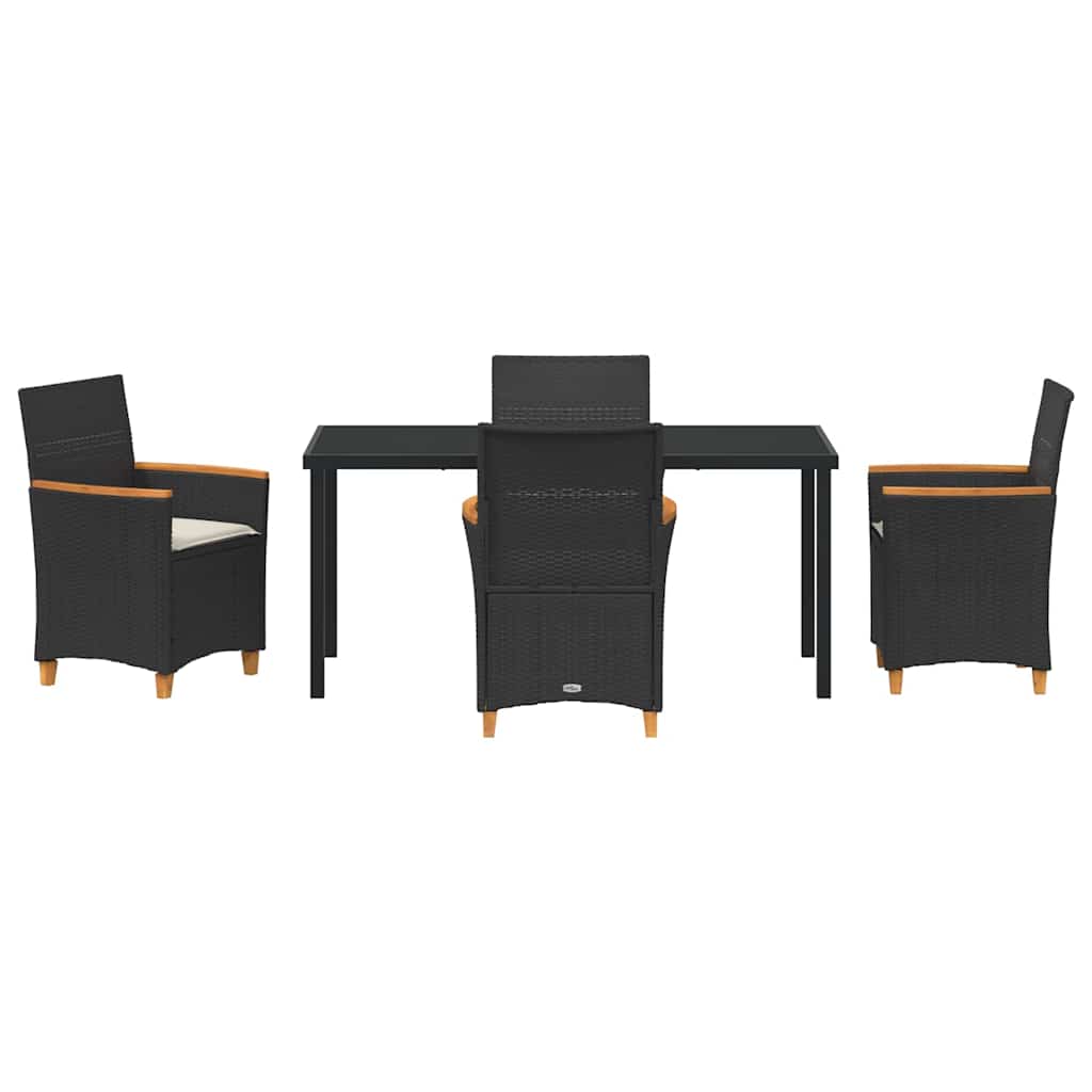 Set da Pranzo per Giardino 5 pz Nero polyrattan