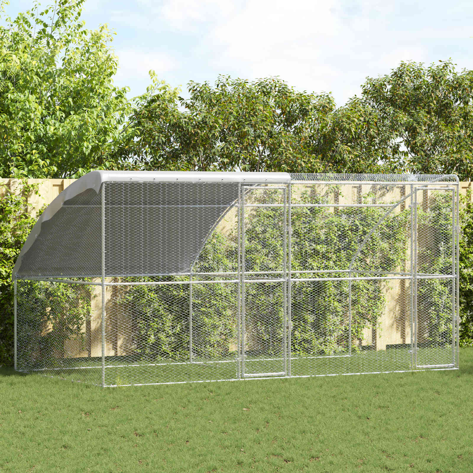 Gabbia per polli con 2 porte 2 pz Argento 400x200x200cm