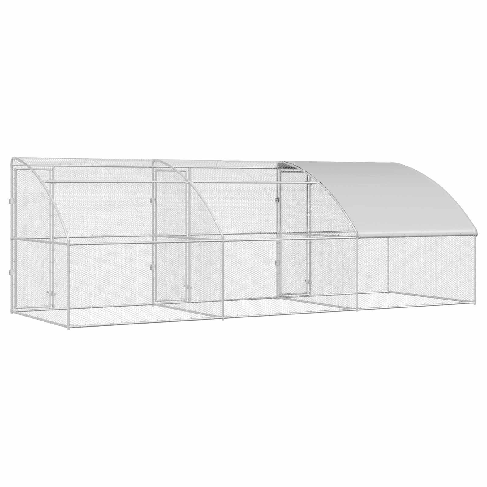 Gabbia per polli con 3 porte 3 pz Argento 600x200x200 cm