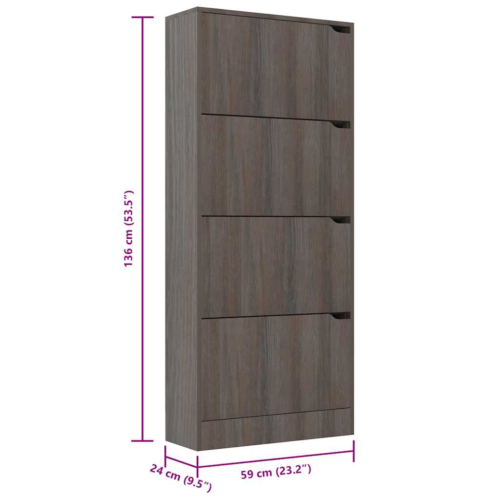 Scarpiera 4 Ante Grigio Rovere Sonoma 59x24x136cm Multistrato