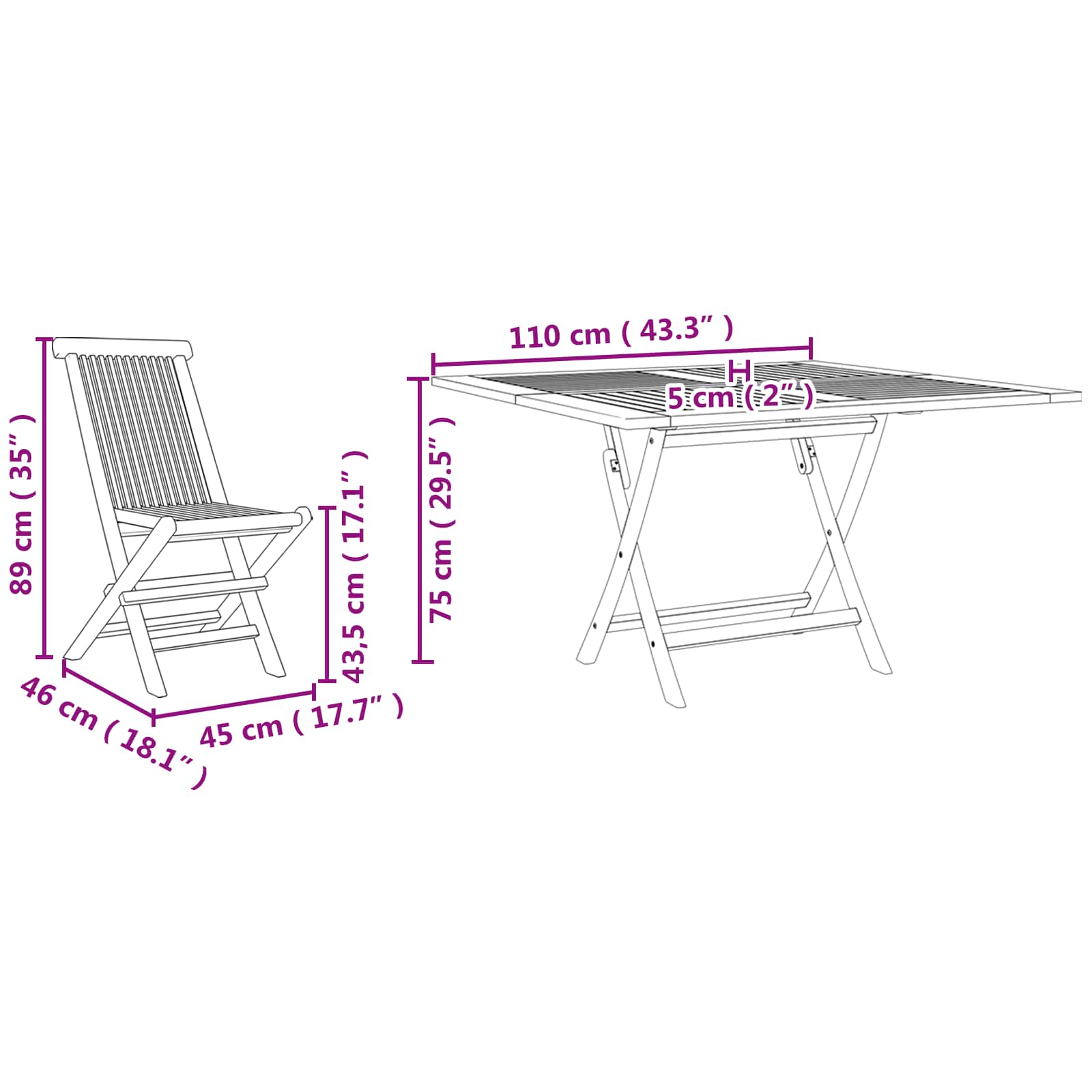 Set da Pranzo per Giardino Marrone Legno Teak Massello
