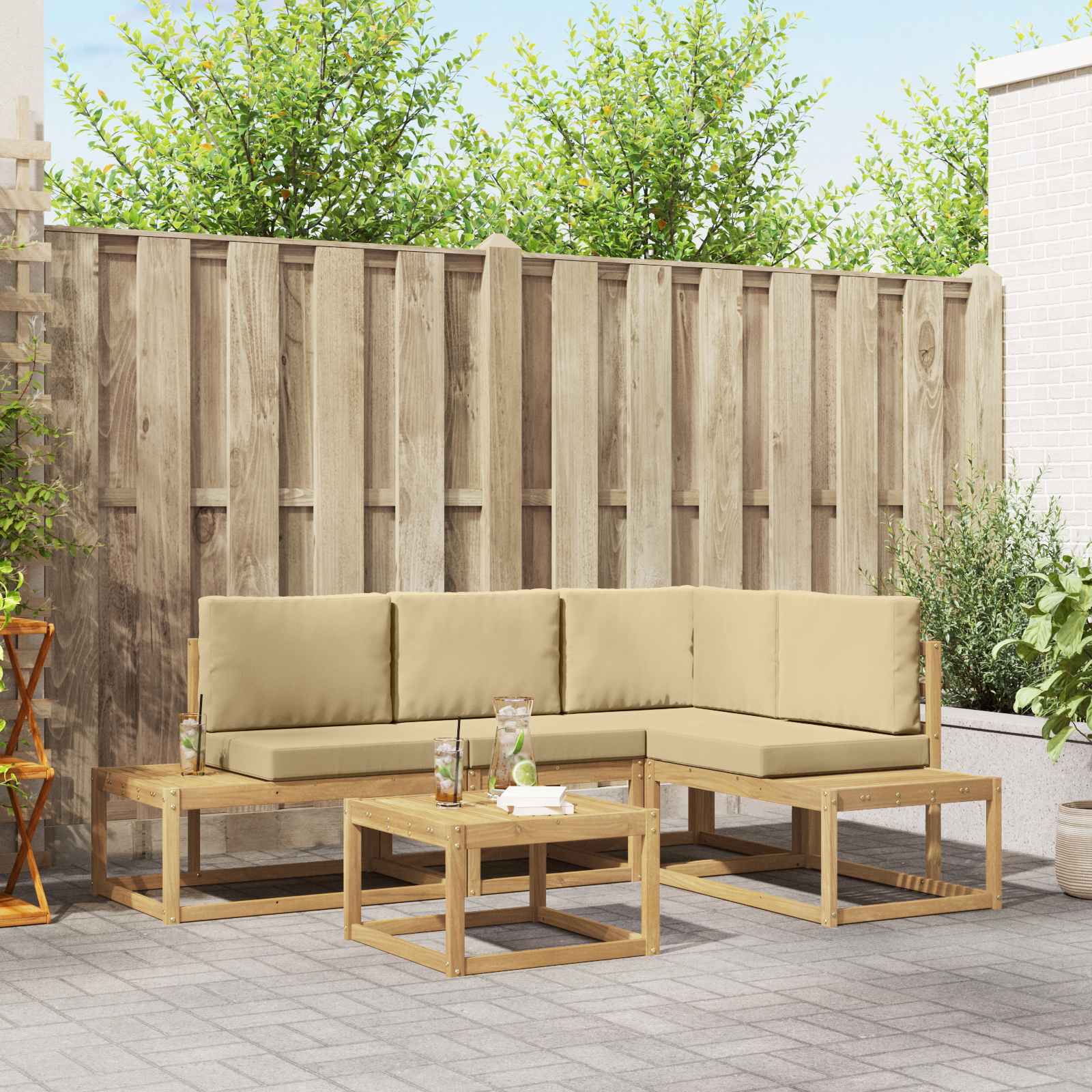 Set di divani da esterno 5 pz 4 posto Poliestere Bianco e Beige