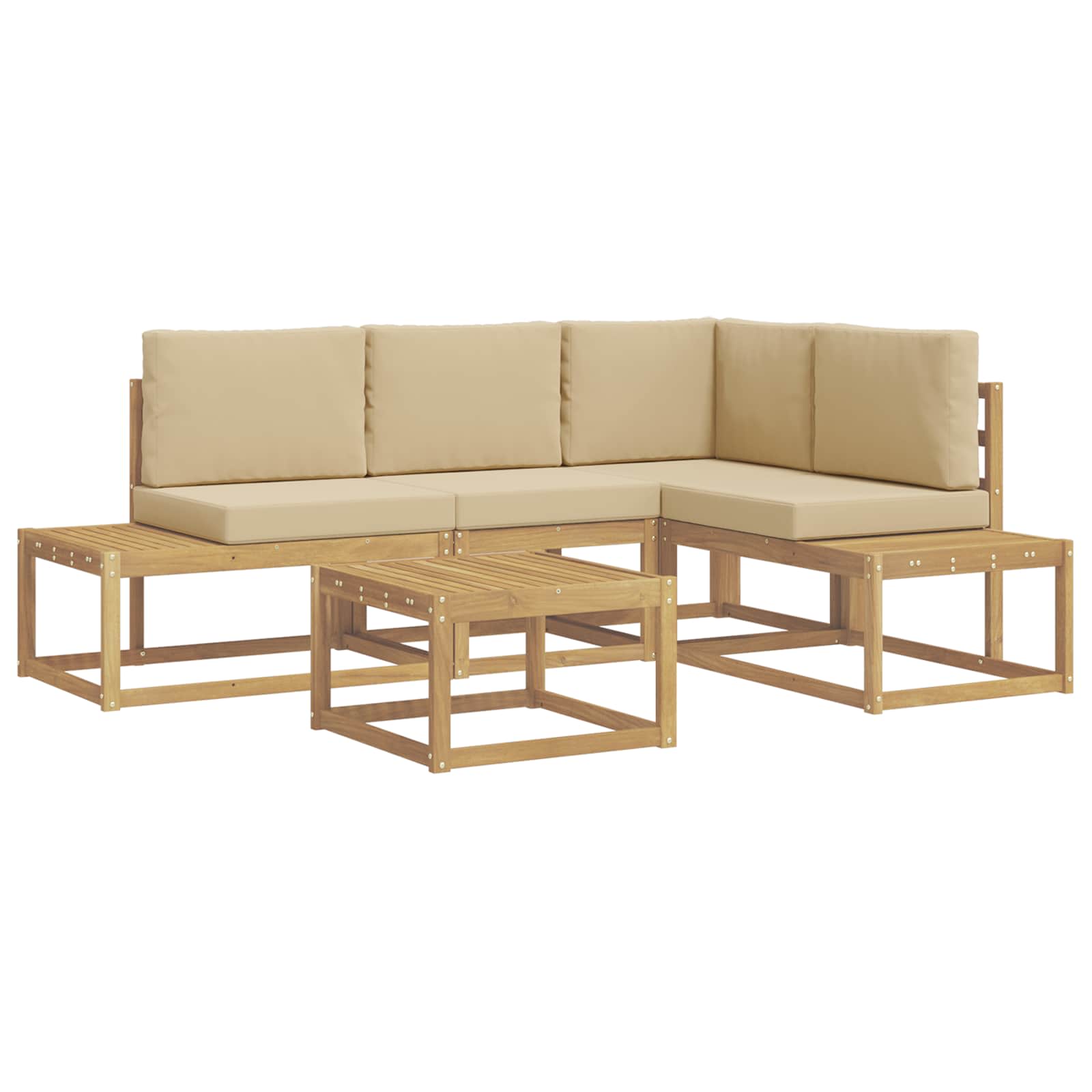 Set di divani da esterno 5 pz 4 posto Poliestere Bianco e Beige