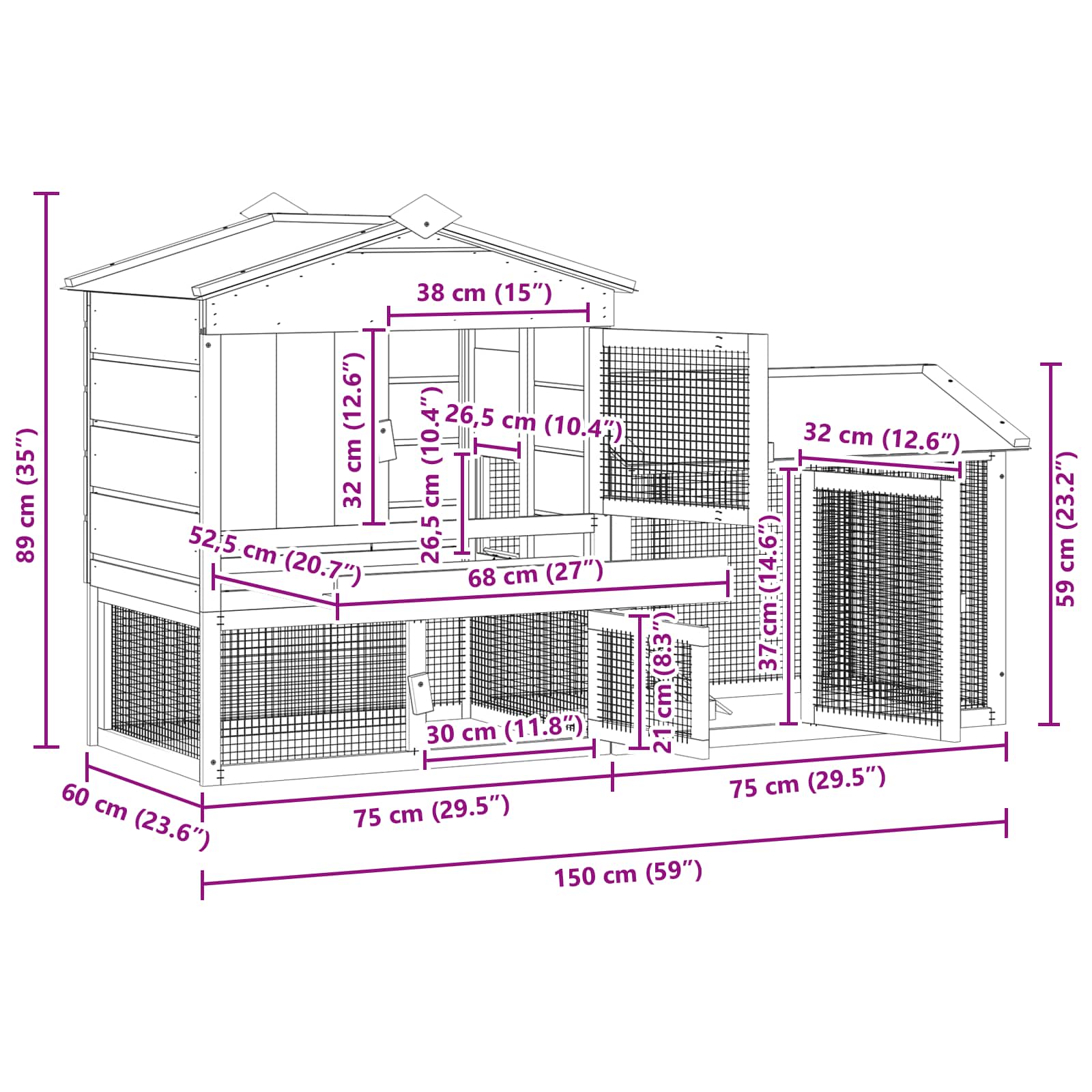 Pollaio 2 pz Marrone 150 x 60 x 89 cm Legno Massello di Pino