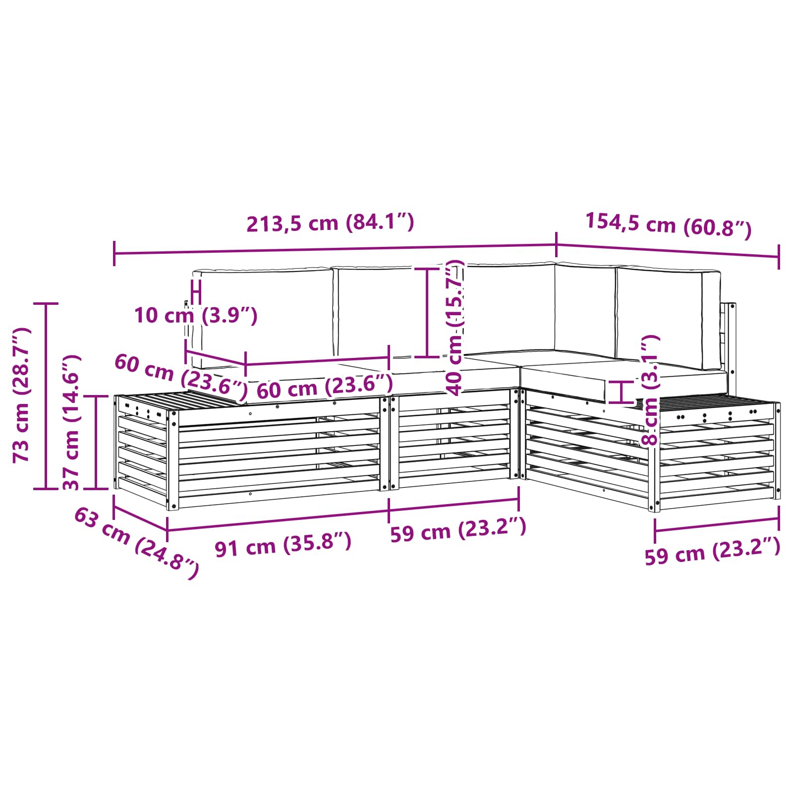 Set di divani da esterno Bianco 213,5 x 154,5 x 73 cm