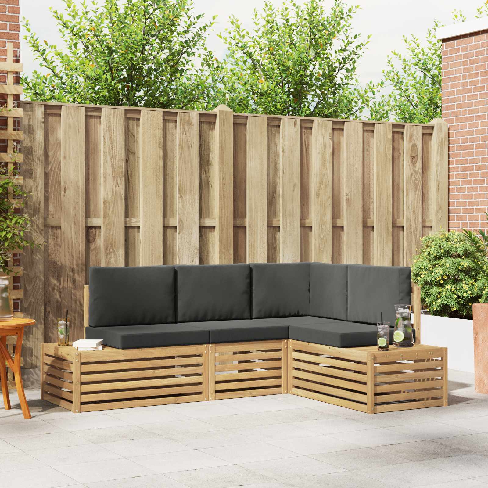 Set di divani da esterno con cuscino 4 Pezzo Bianco e Antracite