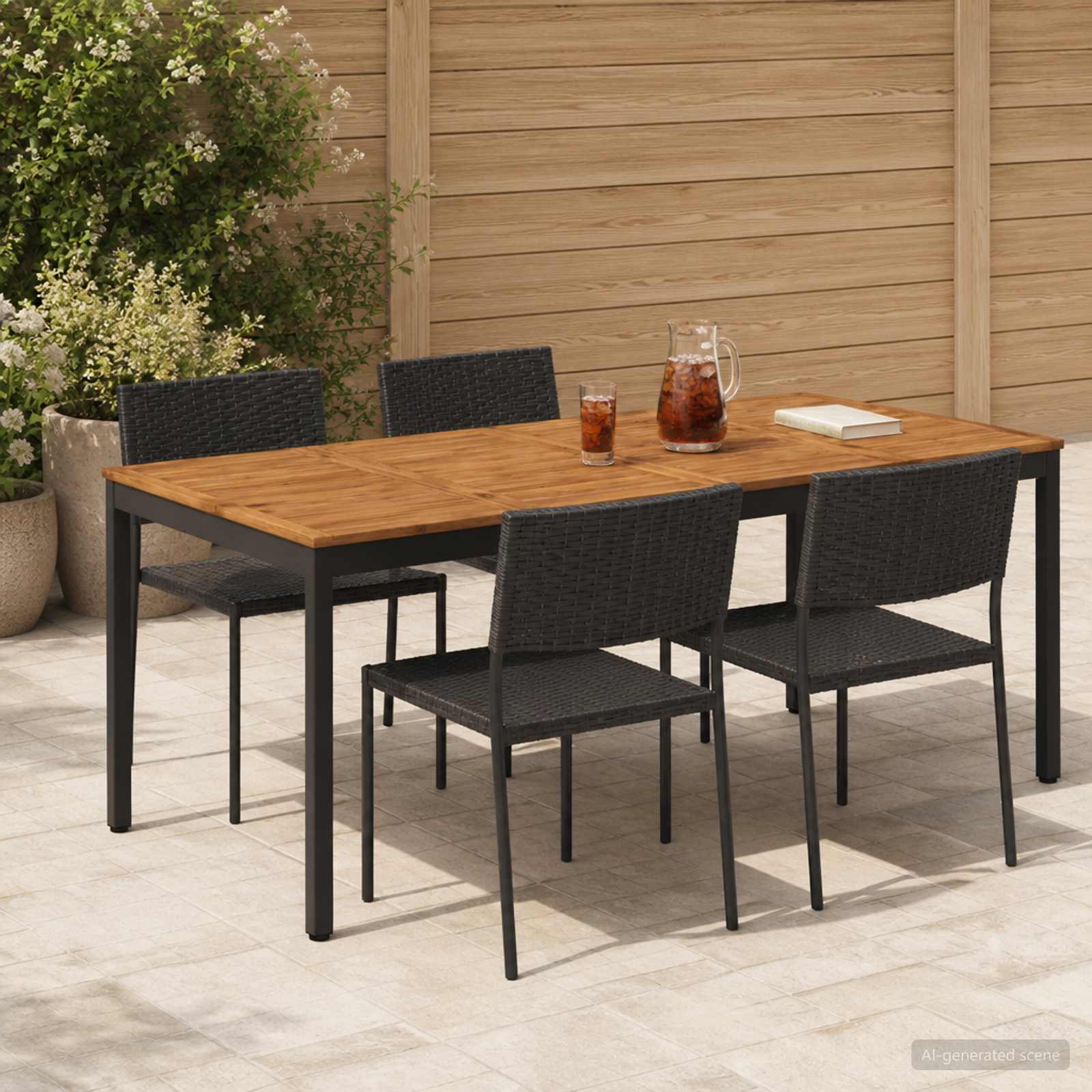 Tavolo da cena da giardino Naturale e Nero 196 x 100,5 x 75 cm