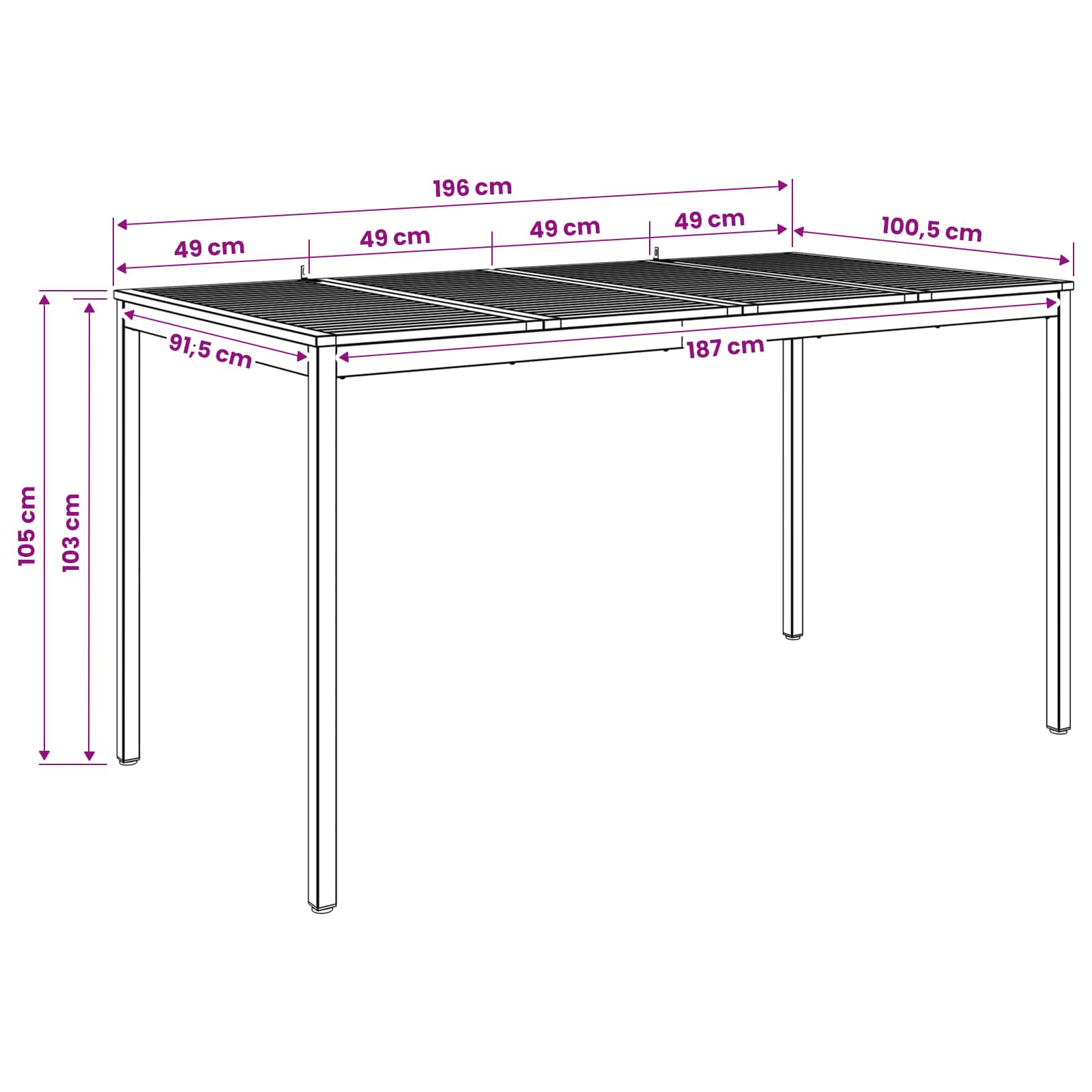 Tavolo Bar da Giardino Bianco e Nero 196 x 100,5 x 105 cm