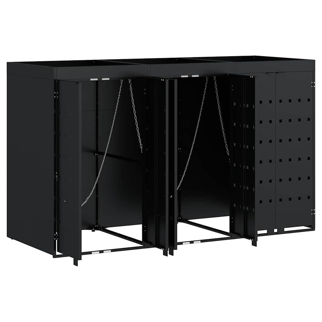 Contenitore per Rifiuti per 3 Bidoni Nero 204 x 77,5 x 121,5 cm