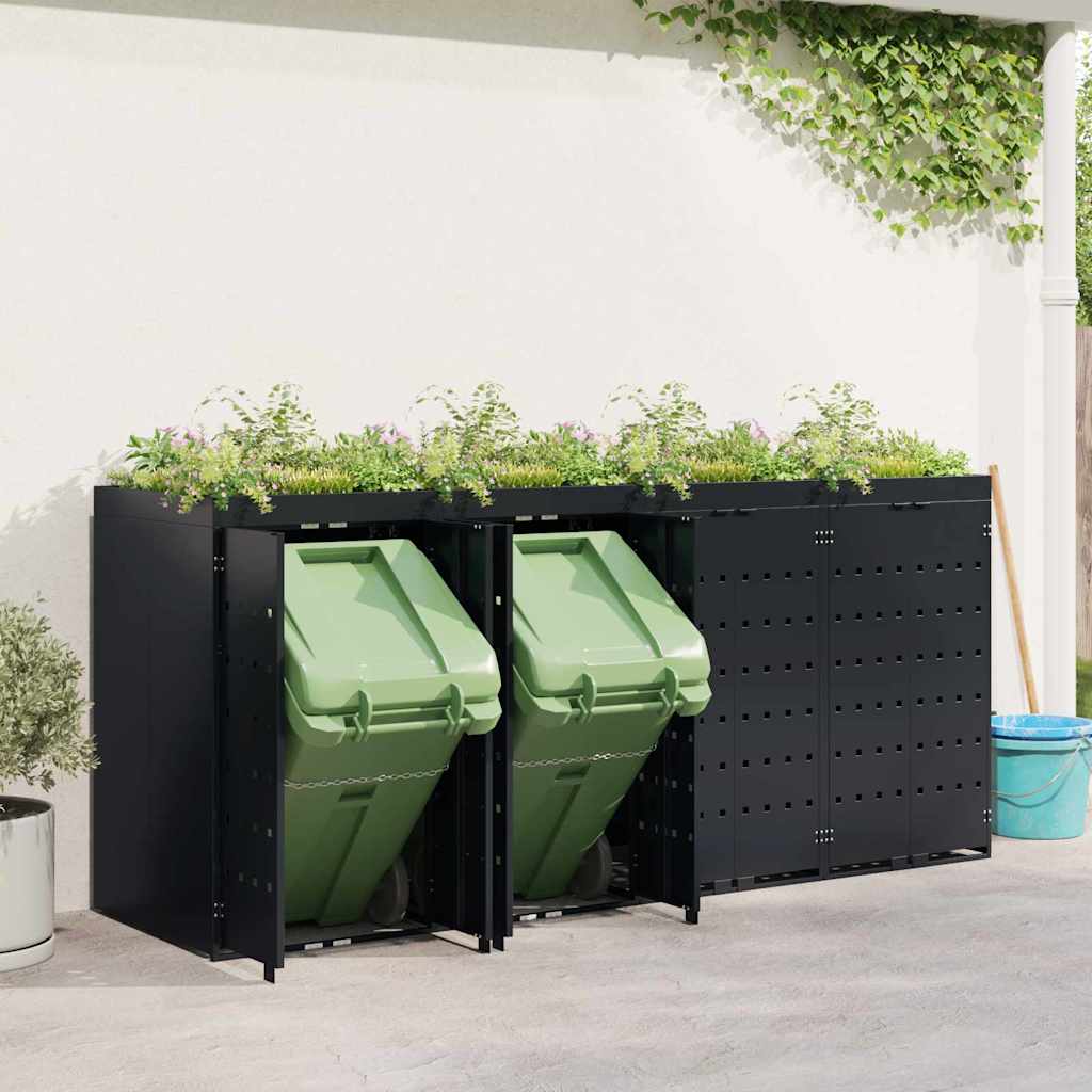 Contenitore per Rifiuti per 4 Bidoni Nero 272 x 77,5 x 121,5 cm