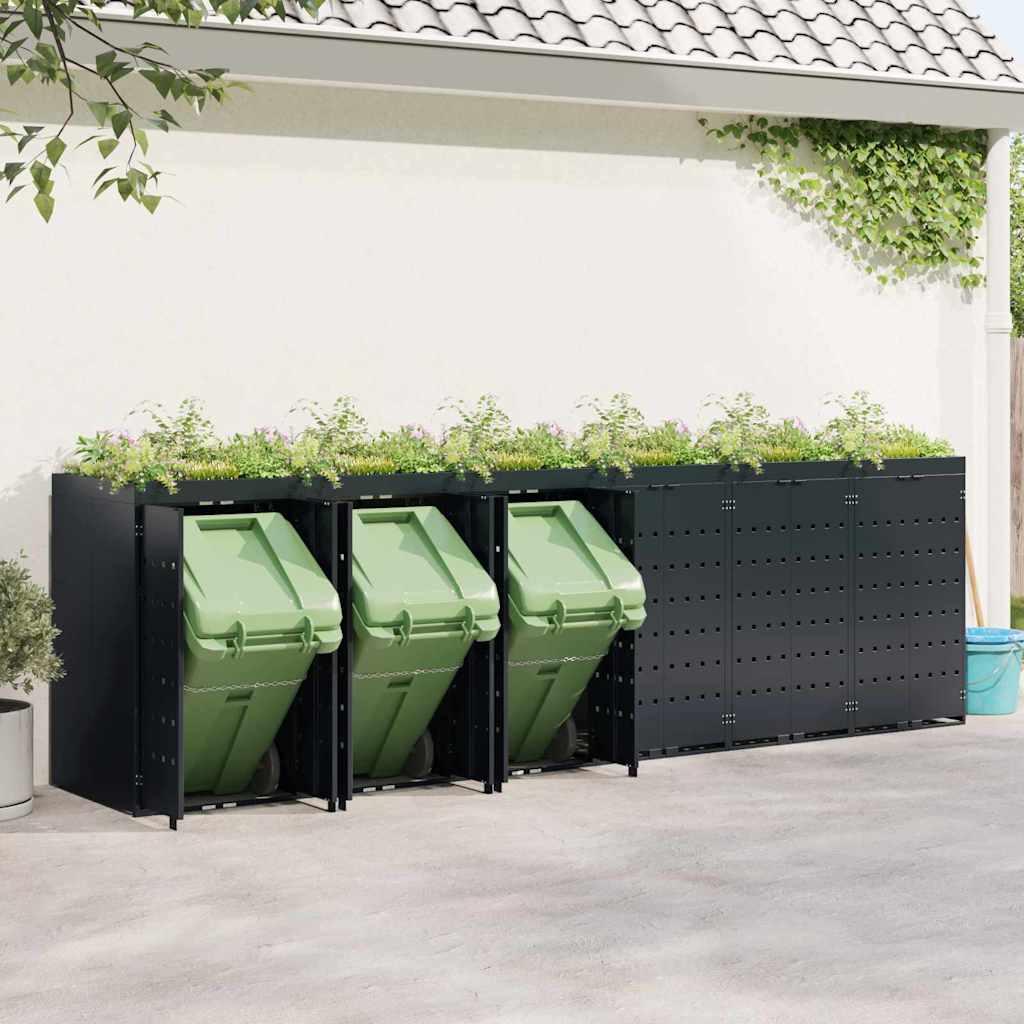 Contenitore per Rifiuti per 6 Bidoni Nero 408 x 77,5 x 121,5 cm