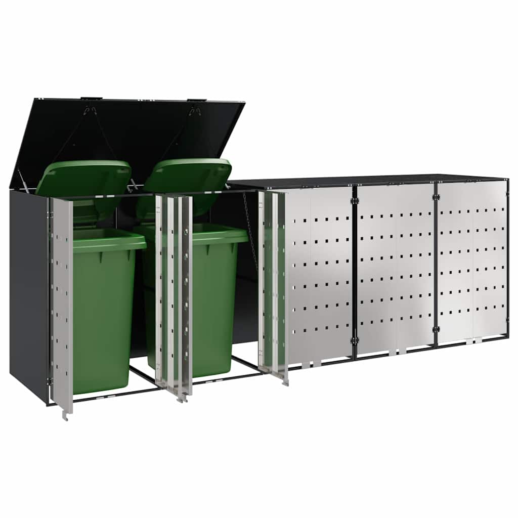 Contenitore per Rifiuti per 3 Bidoni Acciaio Inox Antracite