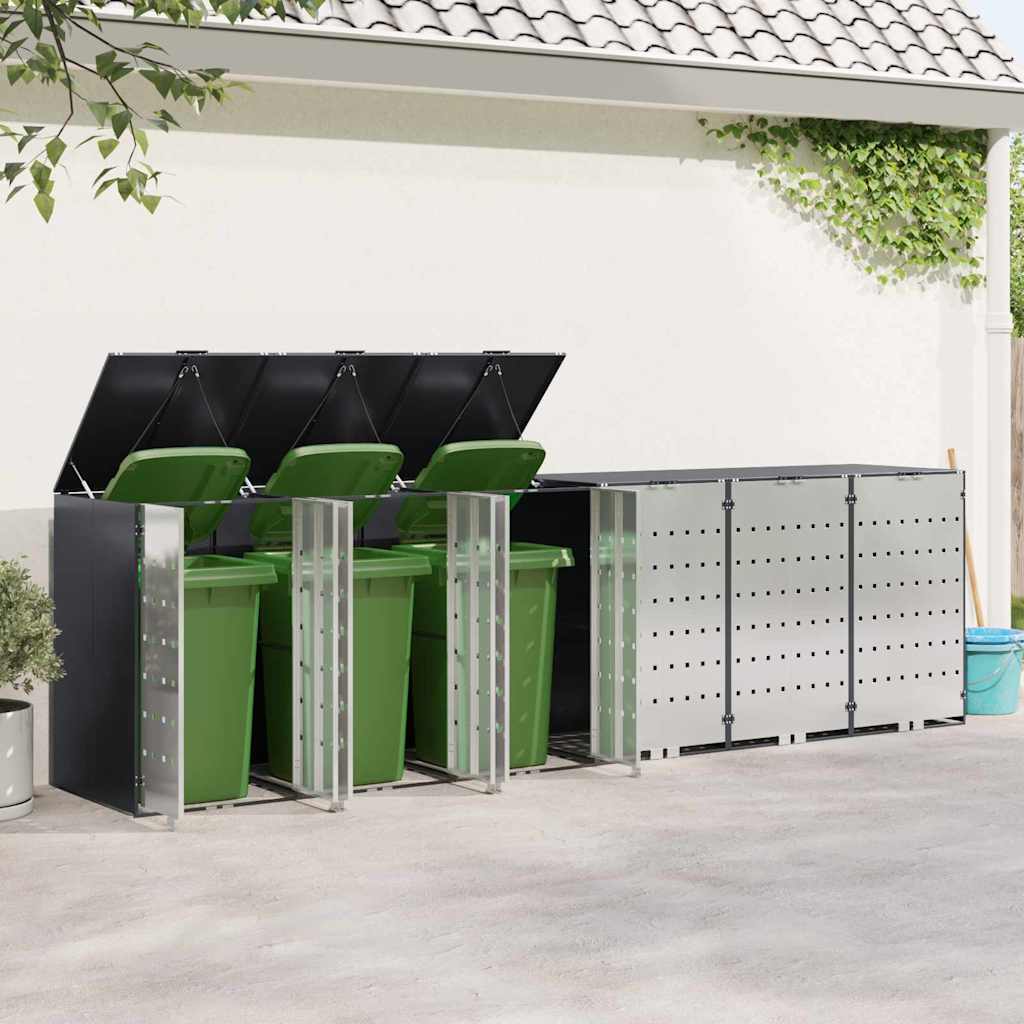 Contenitore per Rifiuti per 3 Bidoni Acciaio Inox Antracite