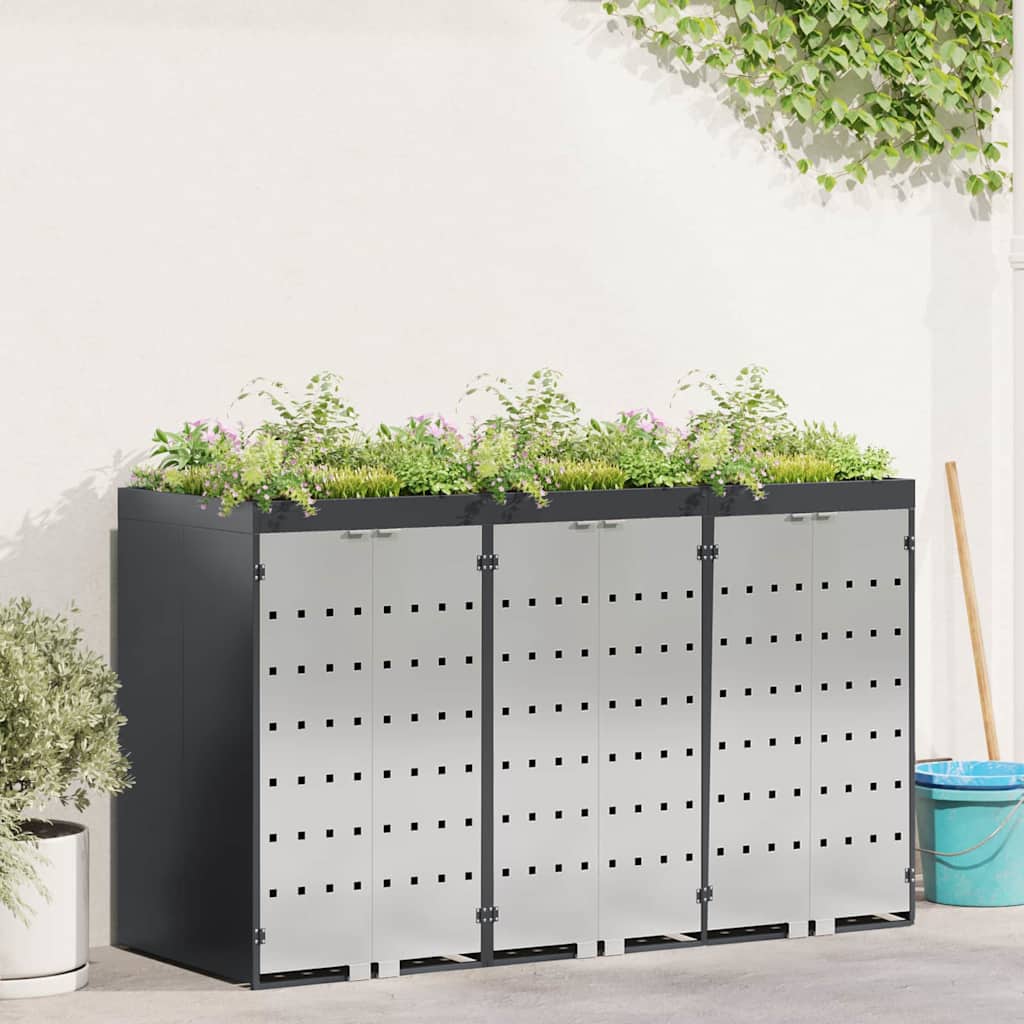 Contenitore per Rifiuti per 3 Bidoni Acciaio Inox Antracite