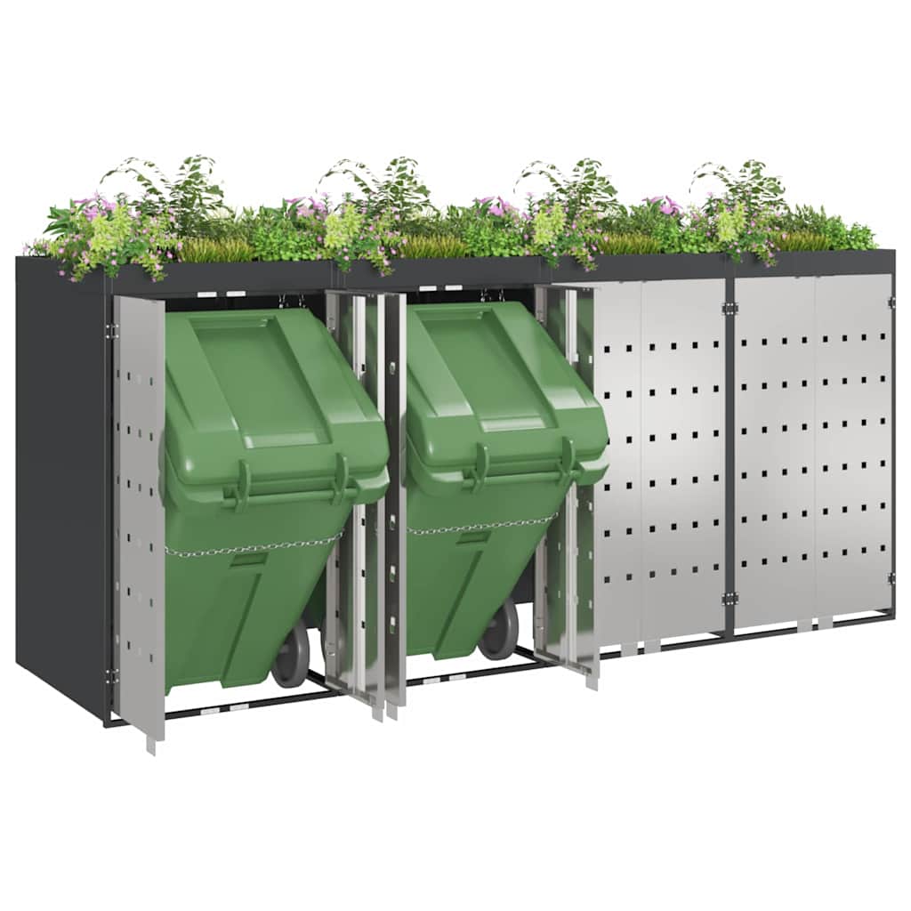 Contenitore per Rifiuti per 3 Bidoni Acciaio Inox Antracite